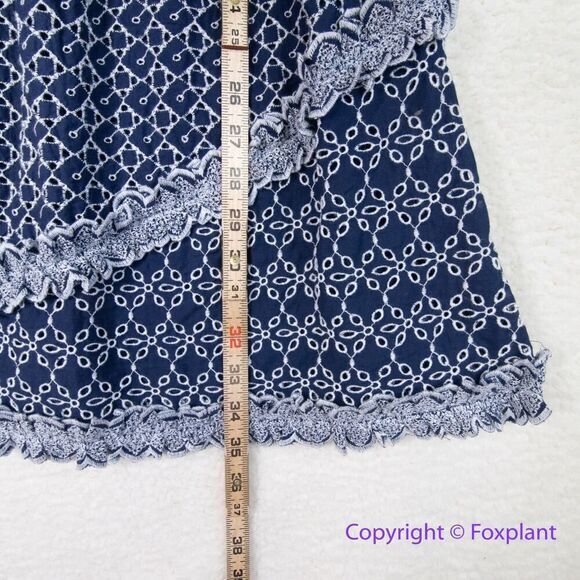 New! Express Eyelet Faux Wrap Dress Blue‎ White Short Sleeve Casual, S - Picture 11 of 16